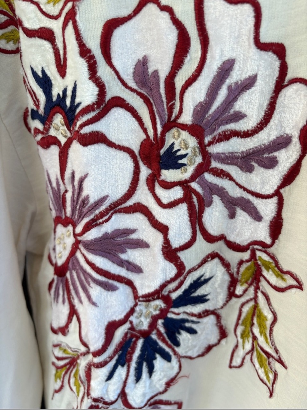 Anthropologie Embroidered Appliqué Sweatshirt Top Oversized XXS - Picture 5 of 11